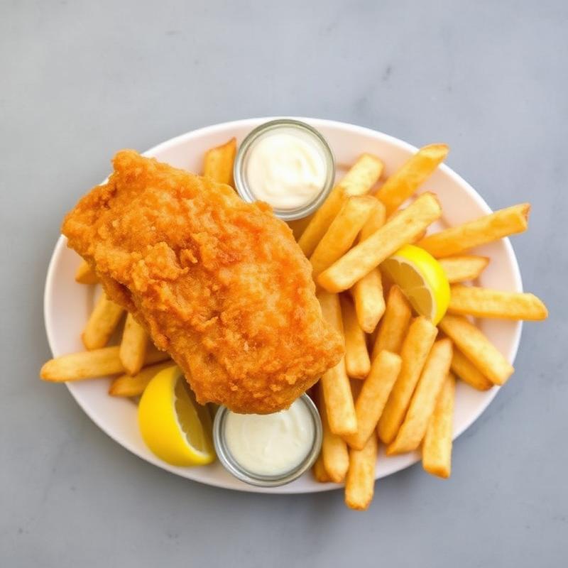 Crispy beer-battered fish and chips Santa Clarita served at Fish Tail Seafood Grill